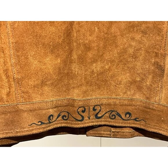 Men's Suede Leather Trucker Western Ranch Workwear Jacket S-M Tribal Design - Picture 8 of 9